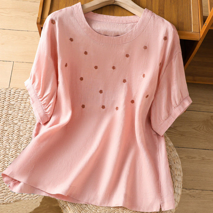 Damska koszulka z krótkim rękawem i haftowanym kwiatowym motywem „Buddha Stones” - Jasnoróżowy - US14, UK/AU18, EU46 (2XL) - image 6