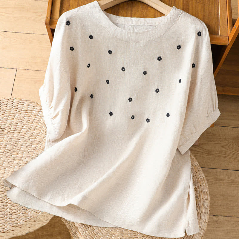 Damska koszulka z krótkim rękawem i haftowanym kwiatowym motywem „Buddha Stones” - Beżowy - US14, UK/AU18, EU46 (2XL) - image 14