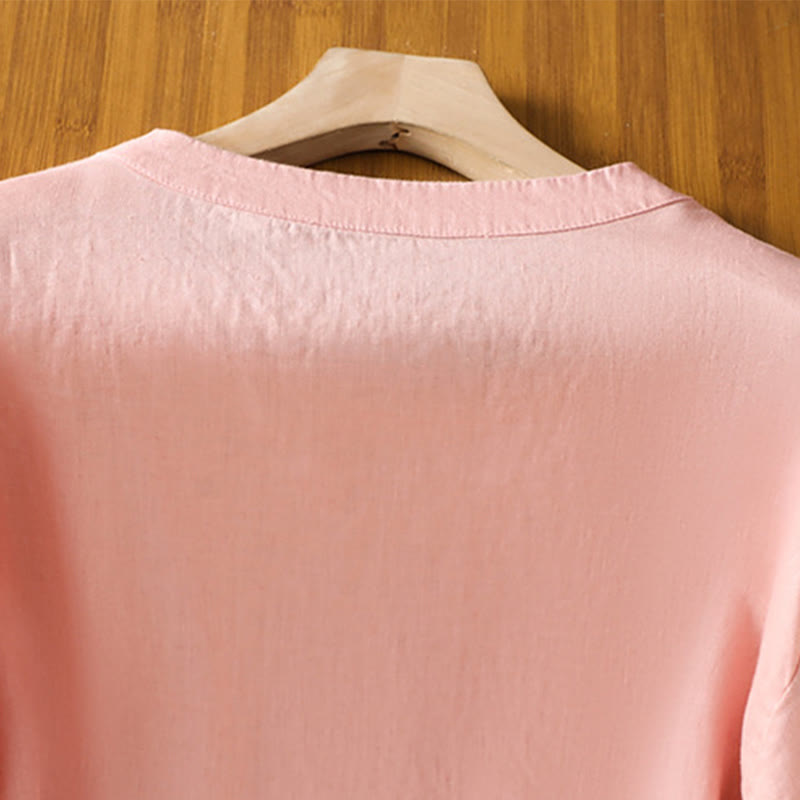 Damska koszulka z krótkim rękawem i haftowanym kwiatowym motywem „Buddha Stones” - image 9