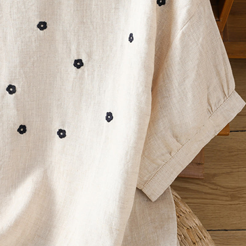 Damska koszulka z krótkim rękawem i haftowanym kwiatowym motywem „Buddha Stones” - image 18