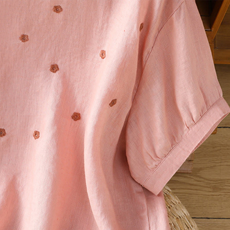 Damska koszulka z krótkim rękawem i haftowanym kwiatowym motywem „Buddha Stones” - image 10