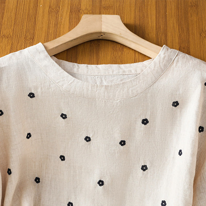 Damska koszulka z krótkim rękawem i haftowanym kwiatowym motywem „Buddha Stones” - image 16