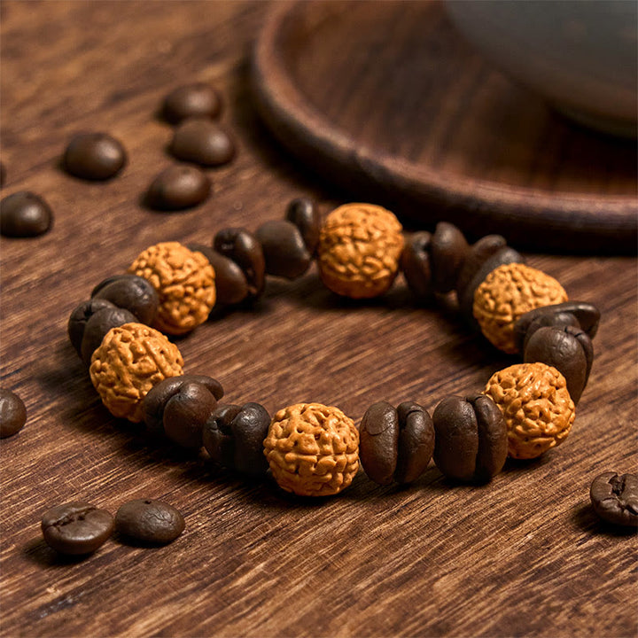 Bransoletka szczęścia z naturalnych ziaren kawy i kamieni Buddha Stones - Ziarna kawy (obwód nadgarstka 14-17cm) - image 1