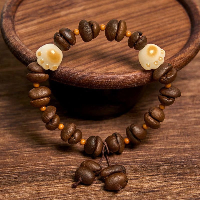 Buddha Stones Ręcznie robione Naturalne Ziarna Kawy Głowa Kota Bodhi Nasiona Pazur Łapa Bransoletka Pokoju - image 16