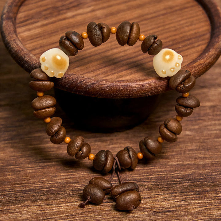 Buddha Stones Ręcznie robione Naturalne Ziarna Kawy Głowa Kota Bodhi Nasiona Pazur Łapa Bransoletka Pokoju - image 16