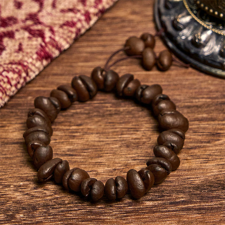 Bransoletka z naturalnych ziaren kawy Buddha Stones - Zawieszka Ziarna Kawy (Obwód Nadgarstka 14-17 cm) - image 1