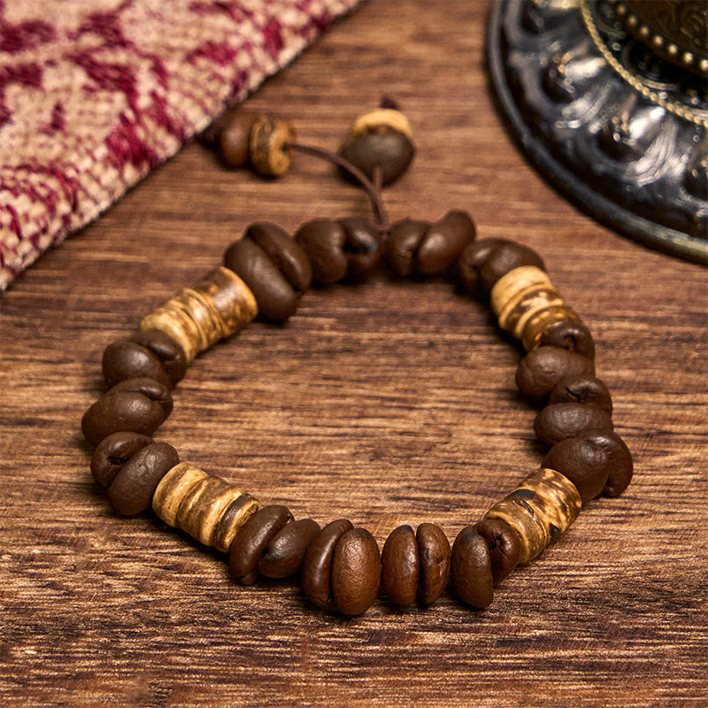Bransoletka szczęścia z naturalnych ziaren kawy Buddha Stones z łupin kokosa - Ziarna kawy (obwód nadgarstka 14-17cm) - image 6