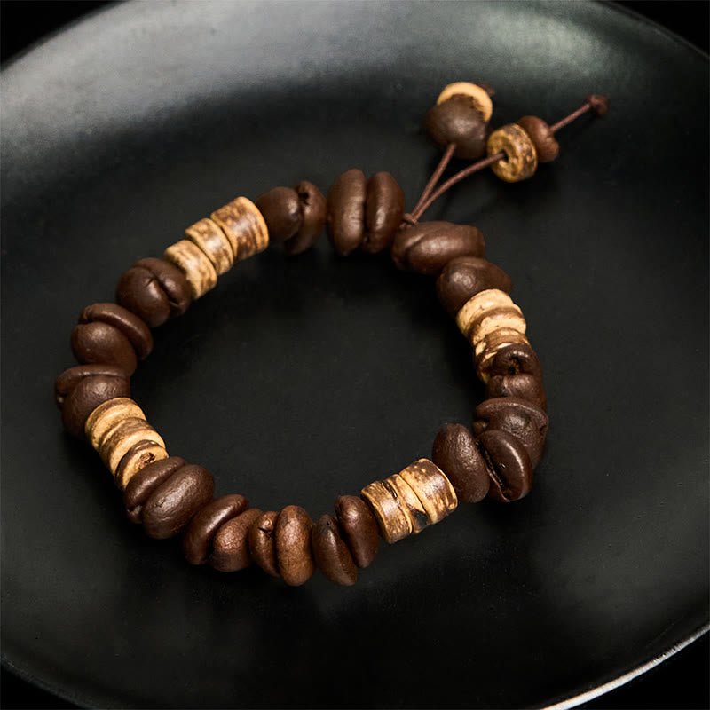 Bransoletka szczęścia z naturalnych ziaren kawy Buddha Stones z łupin kokosa - image 9
