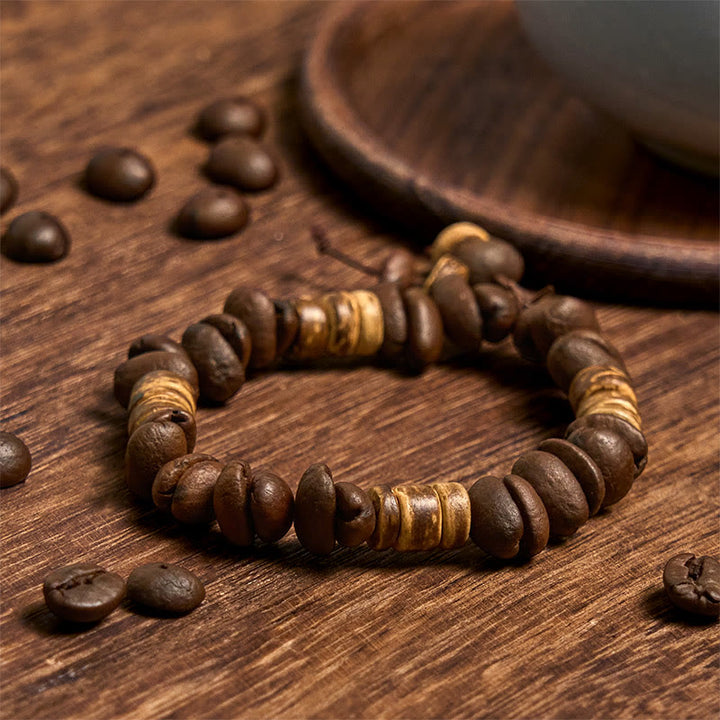 Bransoletka szczęścia z naturalnych ziaren kawy Buddha Stones z łupin kokosa - image 7