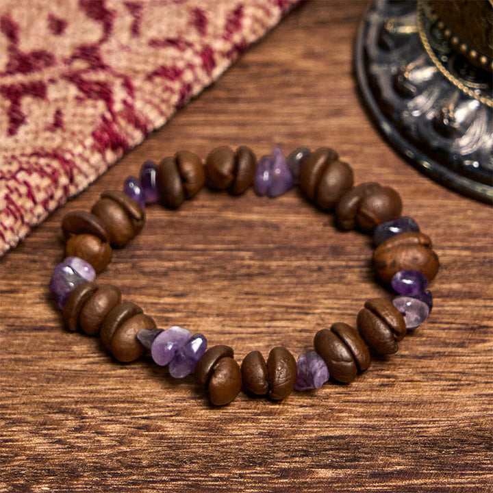 Buddha Stones Ręcznie Robione Naturalne Ziarna Kawy Ametyst Cytryn Amazonit Nieregularna Bransoletka Kryształowa - Ziarna kawy ametystowej (obwód nadgarstka 14-17 cm) - image 1