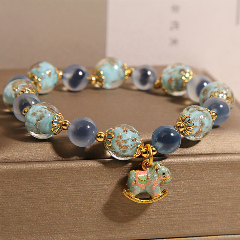 Bransoletka z naturalnego białego kryształu z agatem i Buddha Stones , siła konia - image 3