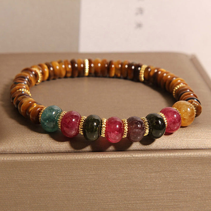 Bransoletka wzmacniająca z naturalnego turmalinu z tygrysiego oka z Buddha Stones - Tygrysie oko (obwód nadgarstka: 15-19 cm) - image 1