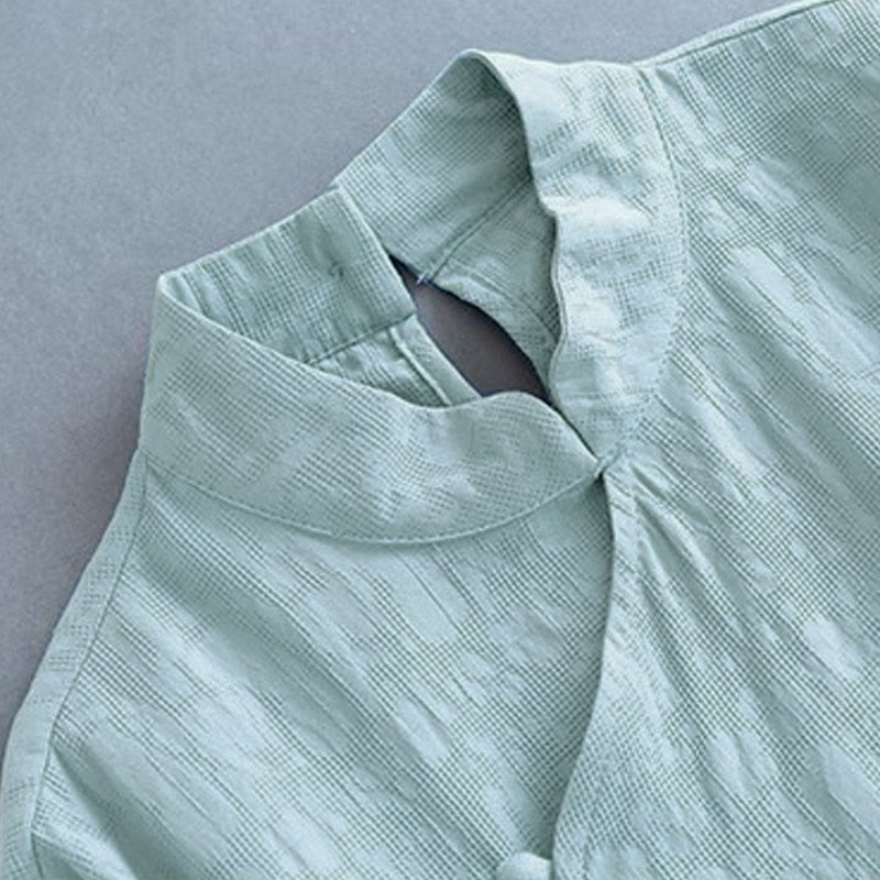 Sukienka midi z bawełny i lnu Buddha Stones w stylu casual, prosta, z żabim guzikiem i sznurowaniem po bokach - image 10