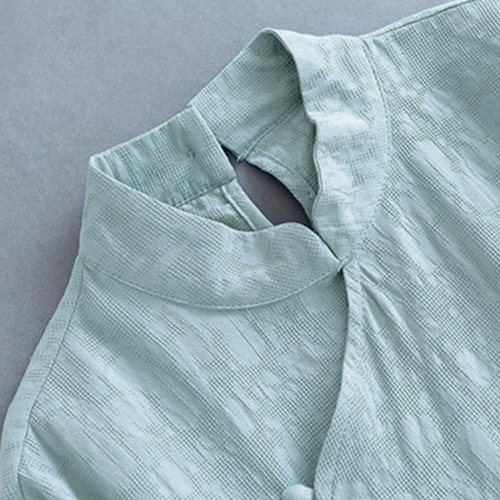 Sukienka midi z bawełny i lnu Buddha Stones w stylu casual, prosta, z żabim guzikiem i sznurowaniem po bokach - image 10