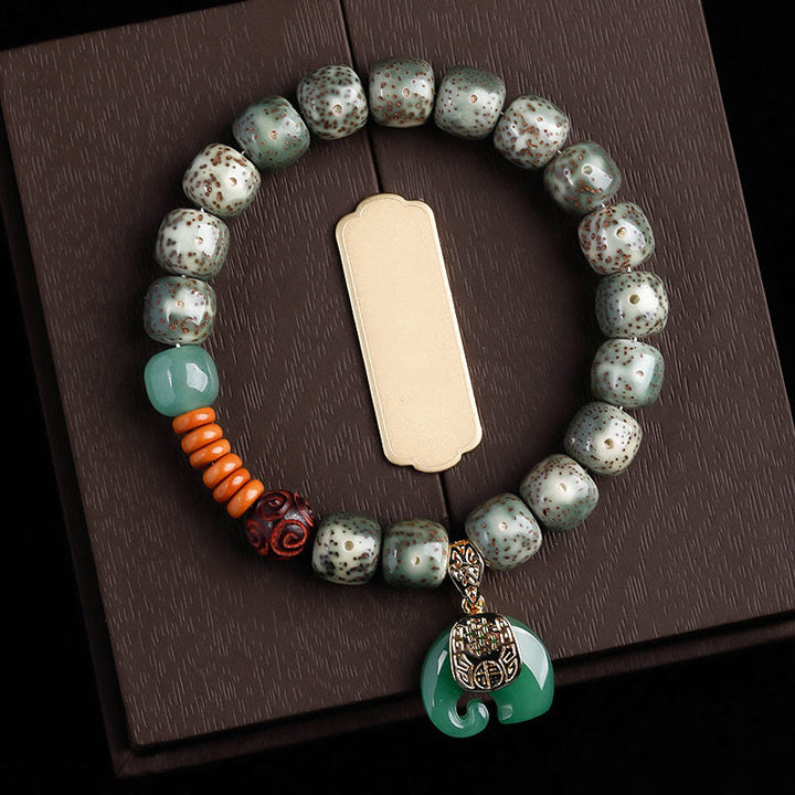 Bransoletka z ręcznie polerowanych Buddha Stones z motywem gwiazdy i księżyca Bodhi, wzorem słonia i wewnętrznym spokojem - Zielone nasiono Bodhi z księżycem i zielonym słoniem (obwód nadgarstka: 14-16 cm) - image 16