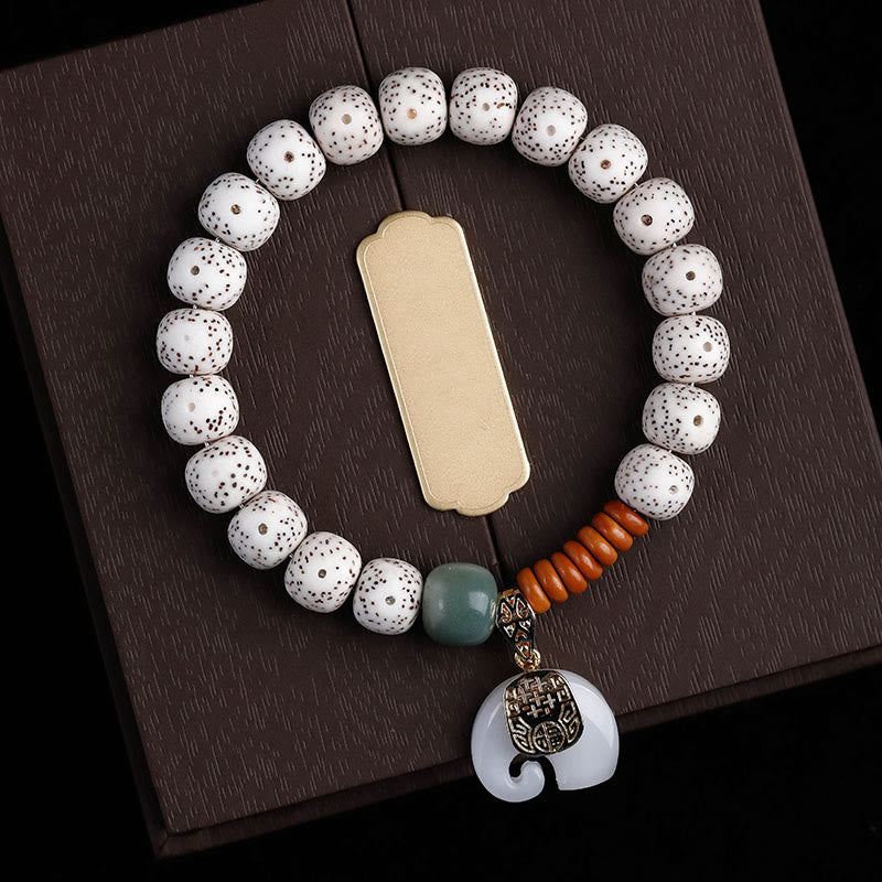 Bransoletka z ręcznie polerowanych Buddha Stones z motywem gwiazdy i księżyca Bodhi, wzorem słonia i wewnętrznym spokojem - Nasiona Bodhi Białej Gwiazdy Księżyca i Biały Słoń (Obwód nadgarstka: 14-16 cm) - image 1