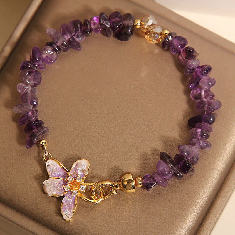 Bransoletka z Buddha Stones, naturalny nieregularny żwir, ametyst, niebieski kryształ, wisteria, równowaga - image 3