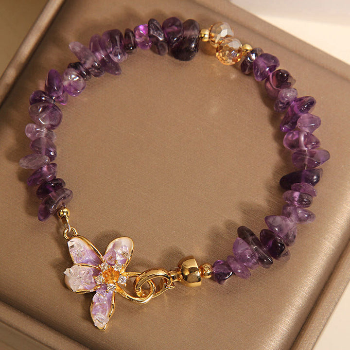 Bransoletka z Buddha Stones, naturalny nieregularny żwir, ametyst, niebieski kryształ, wisteria, równowaga - image 3