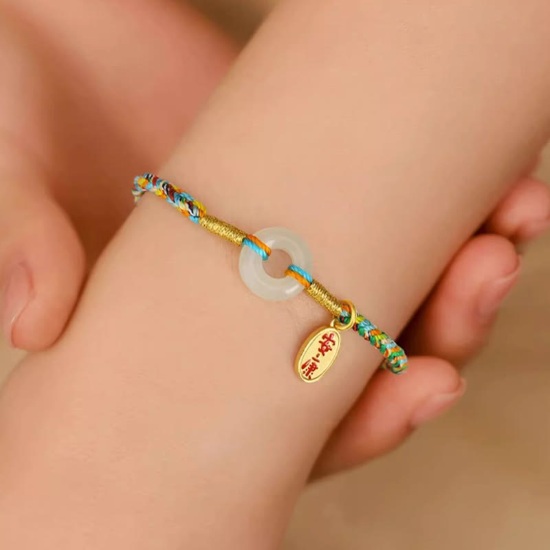 Bransoletka z kolorową liną z jadeitu i Buddha Stones, ręcznie robiona, z klamrą pokoju i dobrobytu, wykonana ze srebra próby 925 - image 3