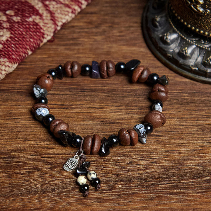 Bransoletka ochronna z naturalnych Buddha Stones Tiger Eye Fu - Ziarno kawy (obwód nadgarstka: 15-18 cm) - image 1