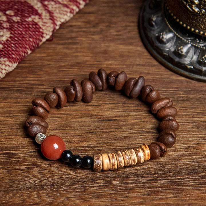 Bransoletka z naturalnych Buddha Stones kawy i czerwonego agatu z łupin kokosa - image 2