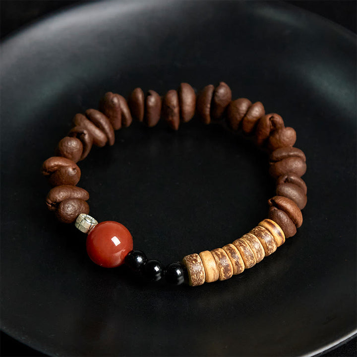 Bransoletka z naturalnych Buddha Stones kawy i czerwonego agatu z łupin kokosa - image 4