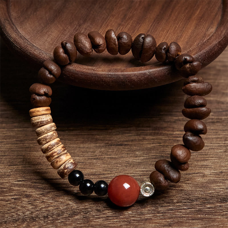 Bransoletka z naturalnych Buddha Stones kawy i czerwonego agatu z łupin kokosa - image 3