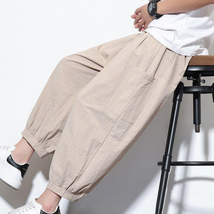 Spodnie haremowe męskie z bawełny w paski i kieszeniami, z kolekcji Buddha Stones, o długości 7-8 - image 7