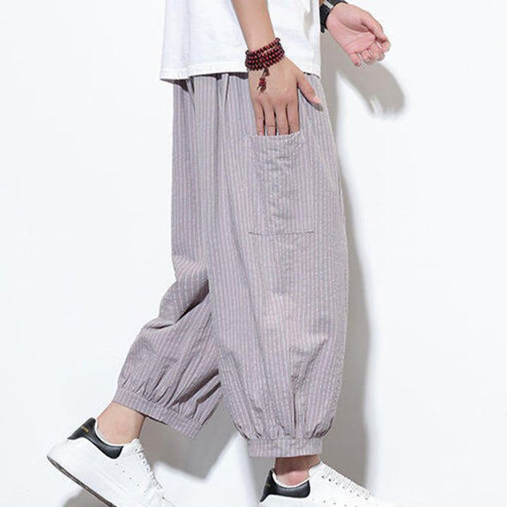 Spodnie haremowe męskie z bawełny w paski i kieszeniami, z kolekcji Buddha Stones, o długości 7-8 - image 19