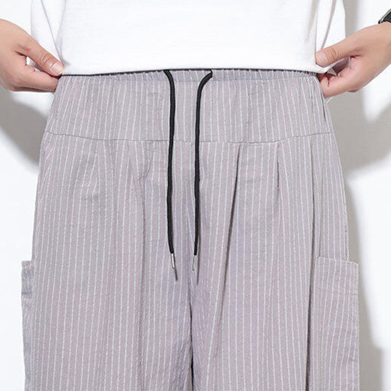 Spodnie haremowe męskie z bawełny w paski i kieszeniami, z kolekcji Buddha Stones, o długości 7-8 - image 18