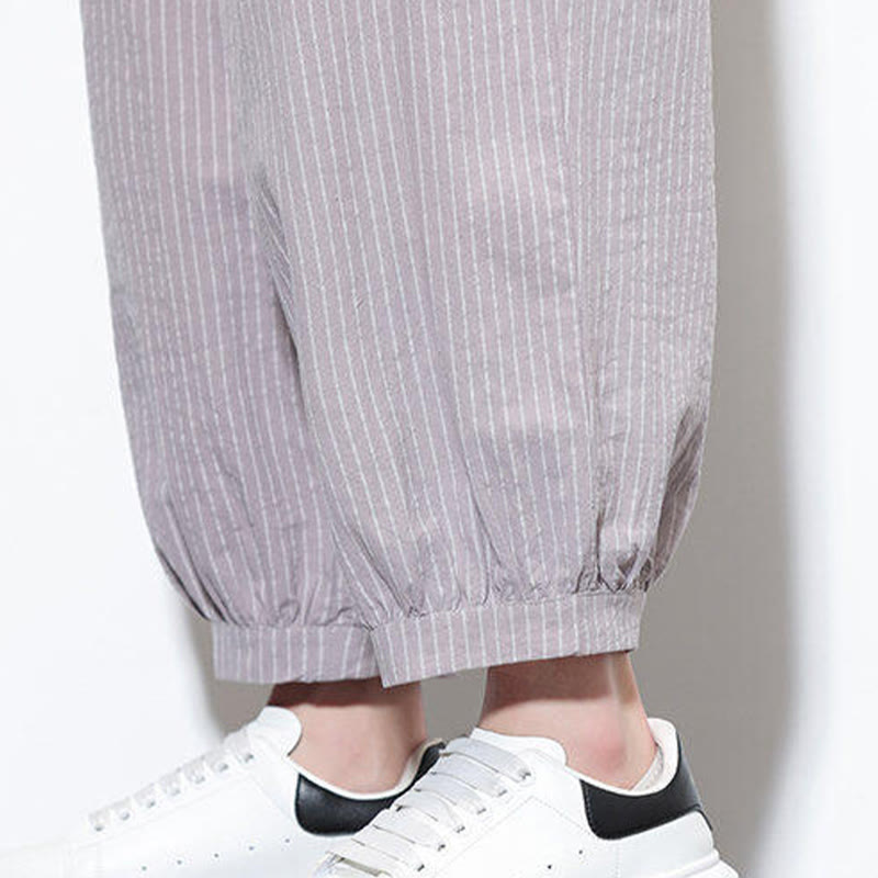 Spodnie haremowe męskie z bawełny w paski i kieszeniami, z kolekcji Buddha Stones, o długości 7-8 - image 14