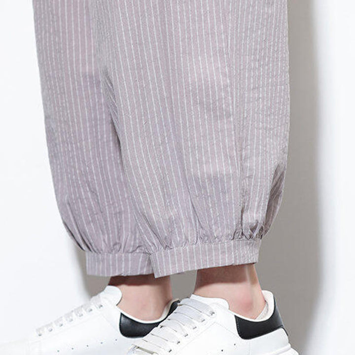 Spodnie haremowe męskie z bawełny w paski i kieszeniami, z kolekcji Buddha Stones, o długości 7-8 - image 14