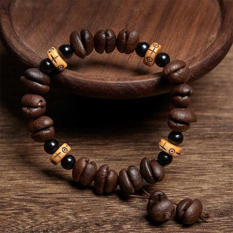 Bransoletka z koralików z kości jaka z naturalnych ziaren kawy w Buddha Stones