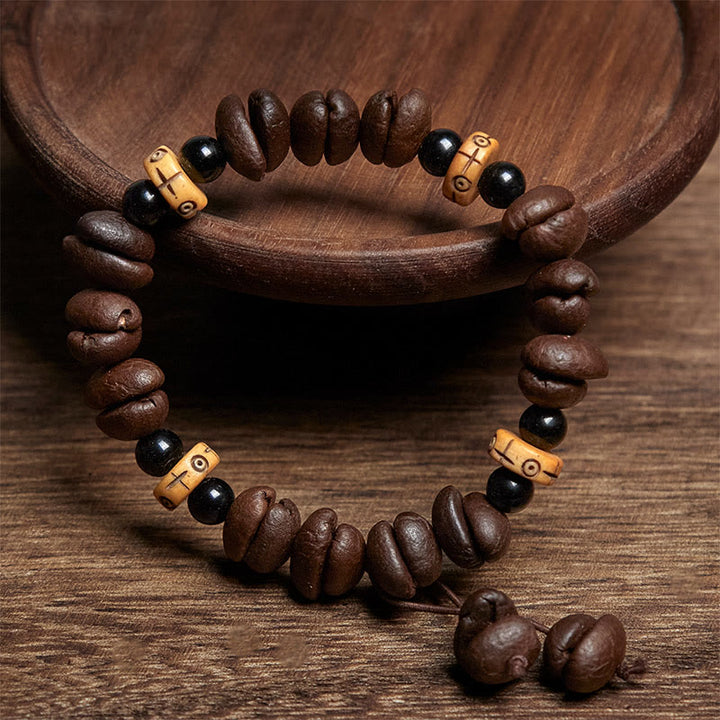 Bransoletka z koralików z kości jaka z naturalnych ziaren kawy w Buddha Stones