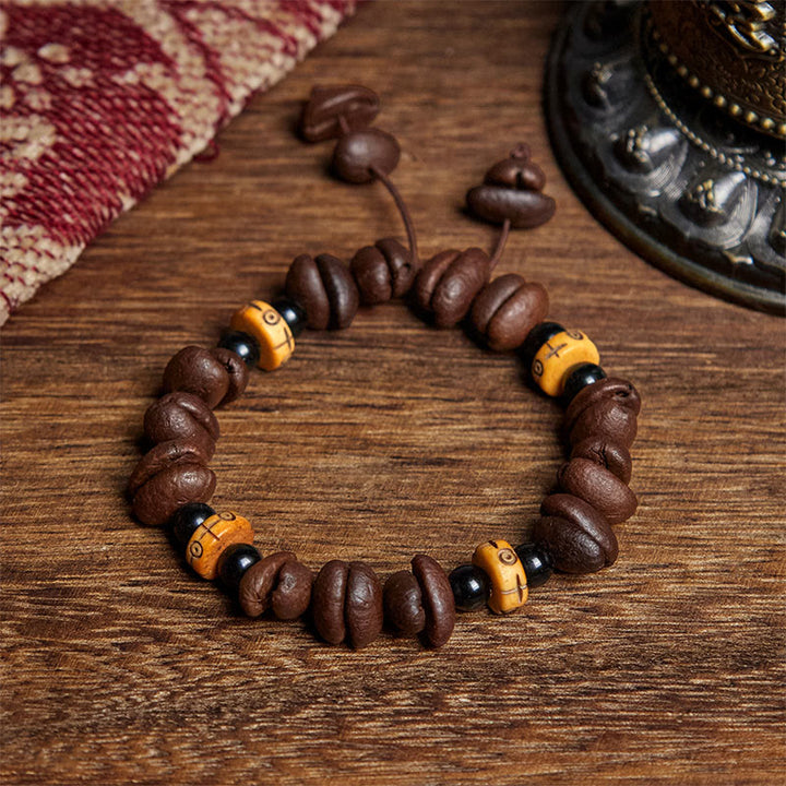 Bransoletka z koralików z kości jaka z naturalnych ziaren kawy w Buddha Stones
