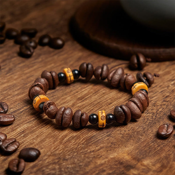 Bransoletka z koralików z kości jaka z naturalnych ziaren kawy w Buddha Stones