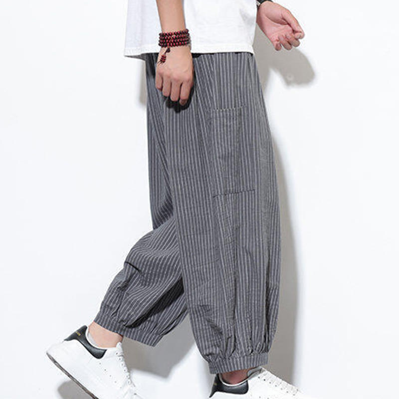 Spodnie haremowe męskie z bawełny w paski i kieszeniami, z kolekcji Buddha Stones, o długości 7-8 - image 25