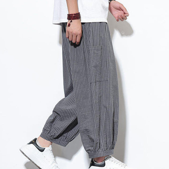 Spodnie haremowe męskie z bawełny w paski i kieszeniami, z kolekcji Buddha Stones, o długości 7-8 - image 25