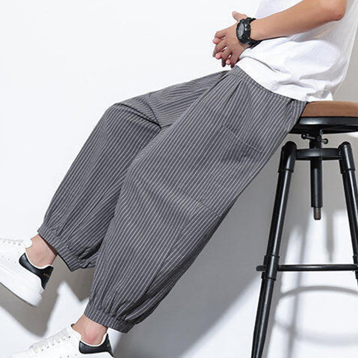 Spodnie haremowe męskie z bawełny w paski i kieszeniami, z kolekcji Buddha Stones, o długości 7-8 - image 28