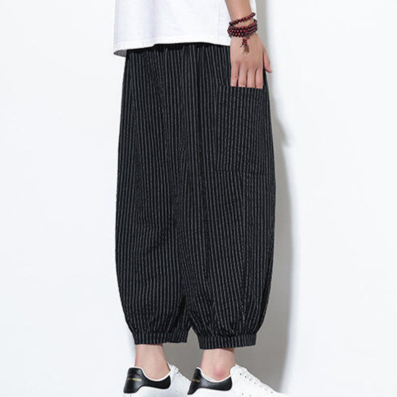 Spodnie haremowe męskie z bawełny w paski i kieszeniami, z kolekcji Buddha Stones, o długości 7-8 - image 33