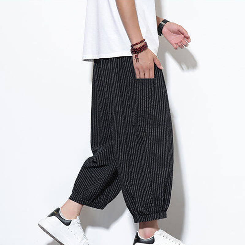 Spodnie haremowe męskie z bawełny w paski i kieszeniami, z kolekcji Buddha Stones, o długości 7-8 - image 35