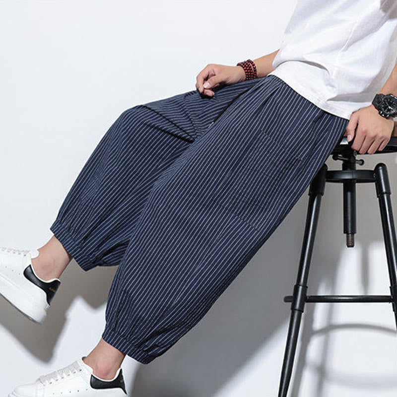 Spodnie haremowe męskie z bawełny w paski i kieszeniami, z kolekcji Buddha Stones, o długości 7-8 - image 45