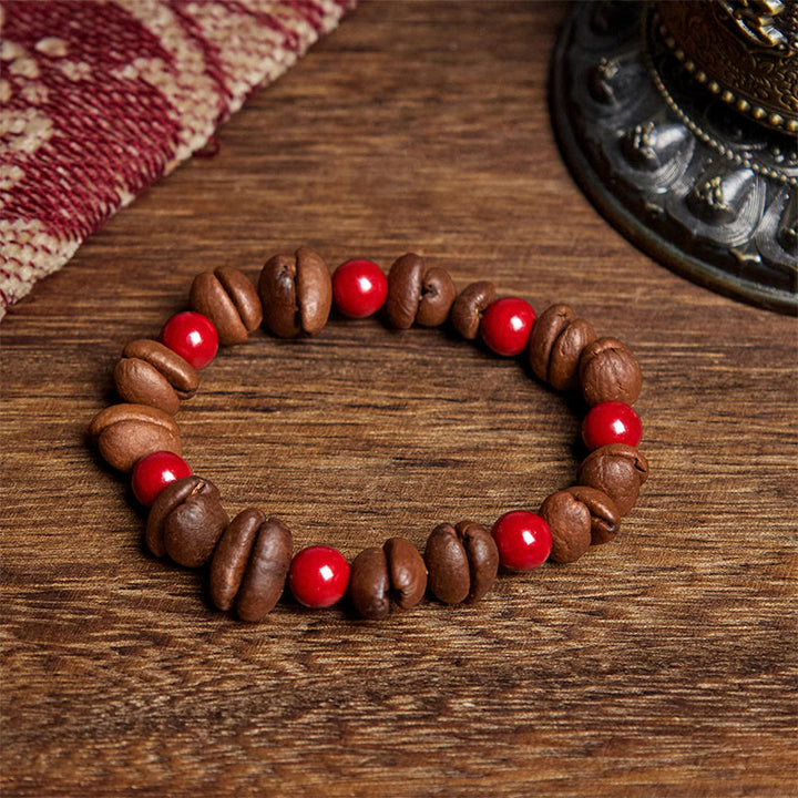 Bransoletka z naturalnych ziaren kawy i koralików Cinnabar Stones Buddha Stones - Ziarno kawy (obwód nadgarstka: 16 cm) - image 1
