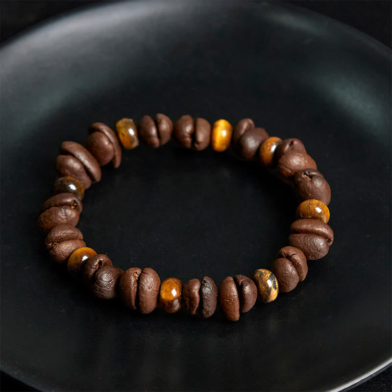 Bransoletka z naturalnych ziaren kawy z Buddha Stones , tygrysiego oka i szarego jaspisu z lawy - image 4