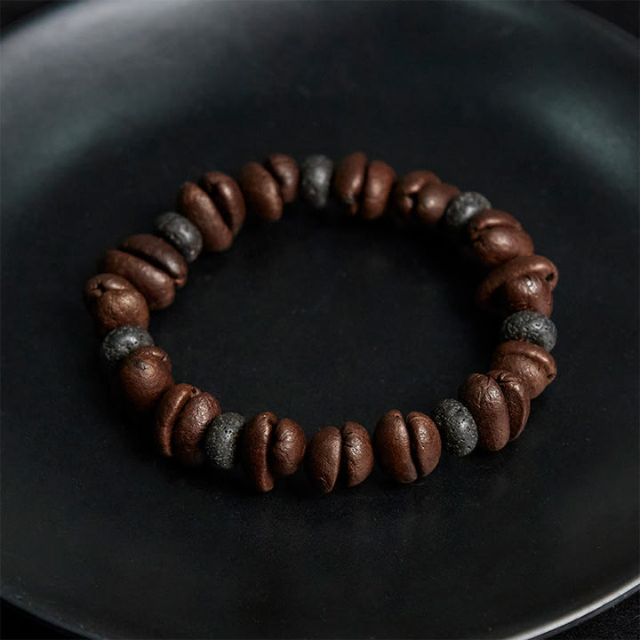 Bransoletka z naturalnych ziaren kawy z Buddha Stones , tygrysiego oka i szarego jaspisu z lawy - image 14