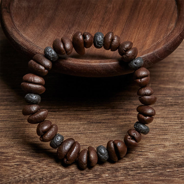 Bransoletka z naturalnych ziaren kawy z Buddha Stones , tygrysiego oka i szarego jaspisu z lawy - image 12
