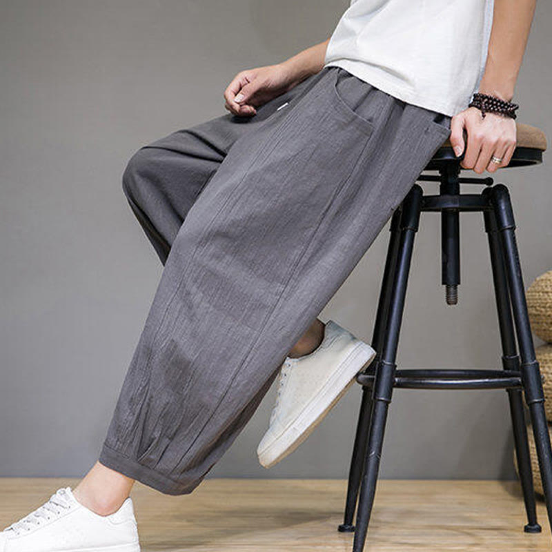 Spodnie haremowe męskie z bawełny Buddha Stones , luźne, gładkie, o długości 7-8, z kieszeniami - image 8