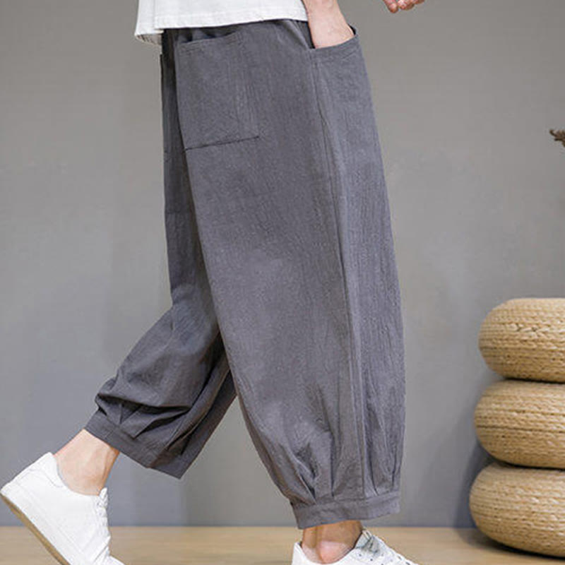 Spodnie haremowe męskie z bawełny Buddha Stones , luźne, gładkie, o długości 7-8, z kieszeniami - image 6