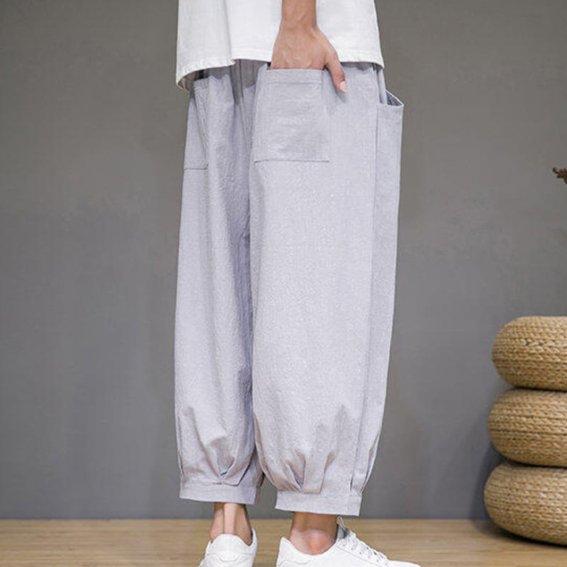 Spodnie haremowe męskie z bawełny Buddha Stones , luźne, gładkie, o długości 7-8, z kieszeniami - image 11