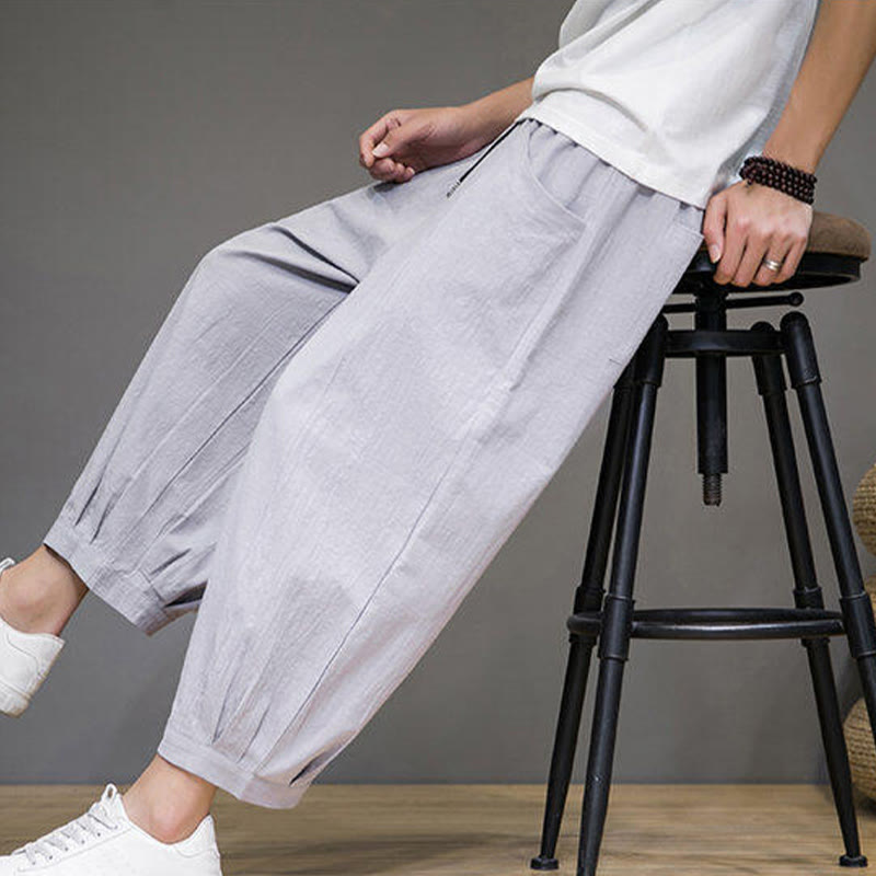 Spodnie haremowe męskie z bawełny Buddha Stones , luźne, gładkie, o długości 7-8, z kieszeniami - image 17